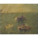 Boats on water, Impressionist oil on canvas, framed, 53.5cm x 43cm excluding the frame : For Further