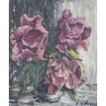 Evelyn Stannett Harris - Parrot tulips, oil on canvas, details verso, framed, 30cm x 25cm