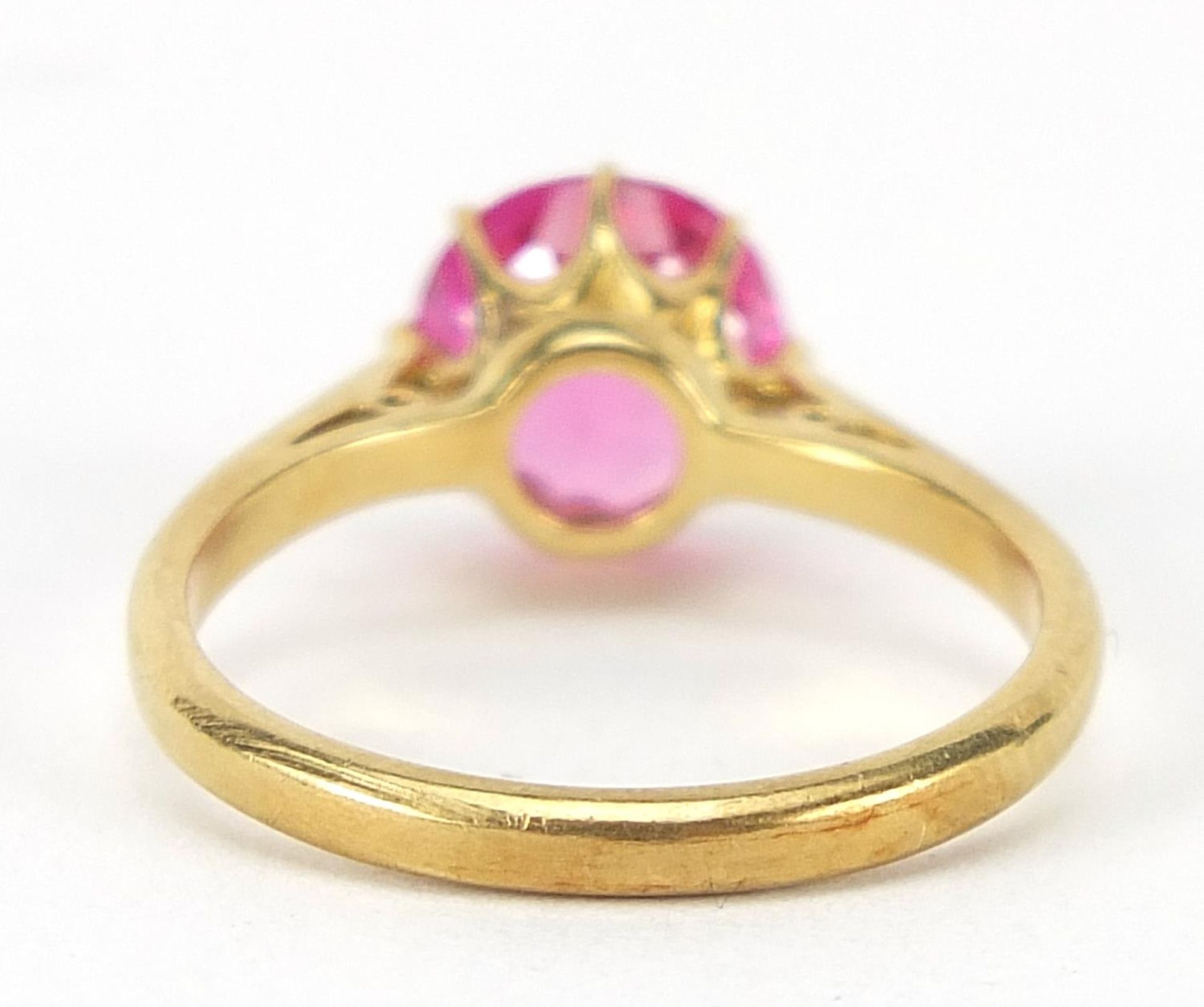 18ct gold ruby solitaire ring, the stone approximately 8mm in diameter, size N, 3.7g : For Further - Image 3 of 5