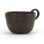 Patinated bronze cup, possibly medieval, 9cm in length : For Further Condition Reports Please
