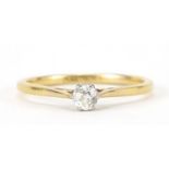 18ct gold diamond solitaire ring, the diamond approximately 3mm in diameter, size M, 2.0g : For