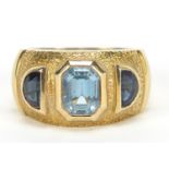 Scortecci, Italian unmarked gold, aquamarine and sapphire ring, size N, 10.0g : For Further