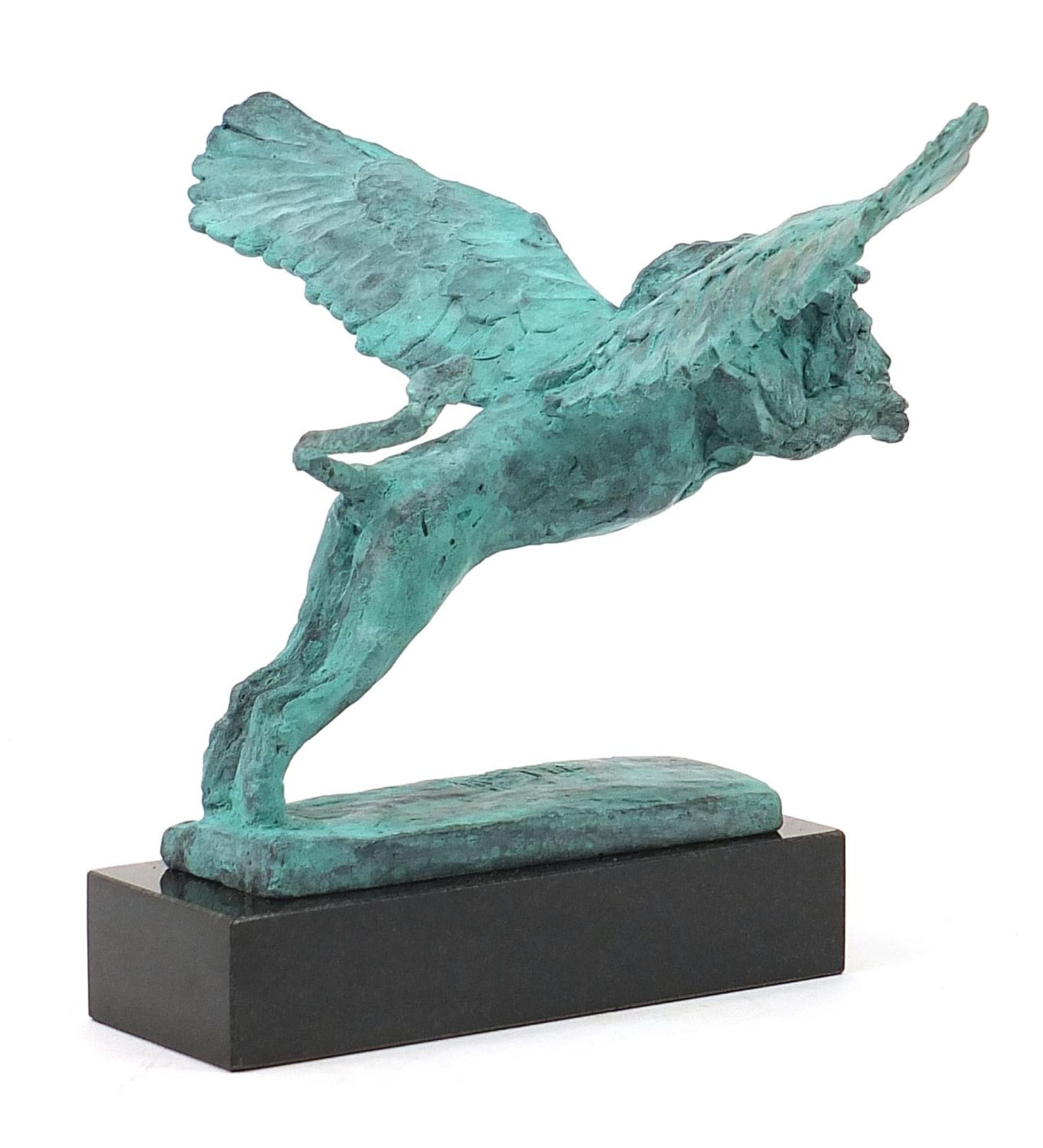 Mark Coreth for McArthur Glen Group, Verdigris bronze study of a winged lion raised on a rectangular - Image 5 of 6