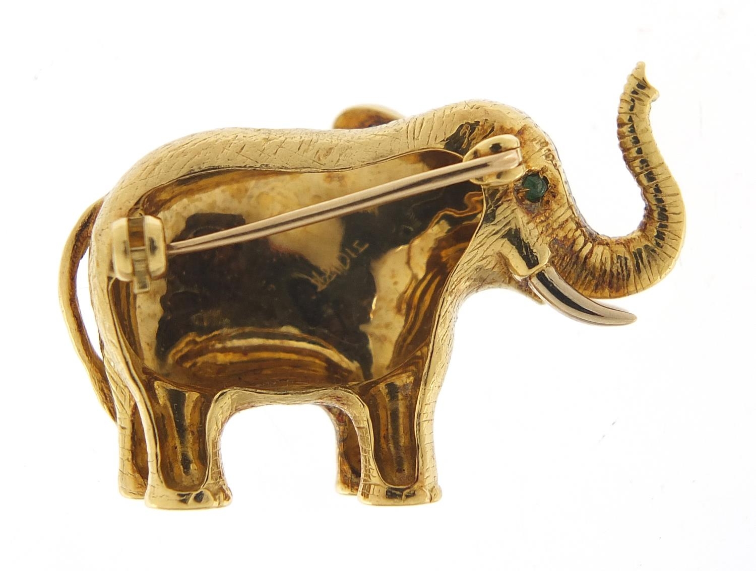 18ct gold and diamond elephant brooch, E W & Co maker's mark, 3.5cm wide, 20.0g : For Further - Image 2 of 3