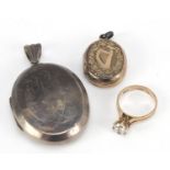 Antique and later jewellery including a Victorian aesthetic silver locket engraved with a stork