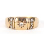Antique 15ct gold diamond and seed pearl Gypsy ring, Chester hallmarked, size O, 2.8g : For