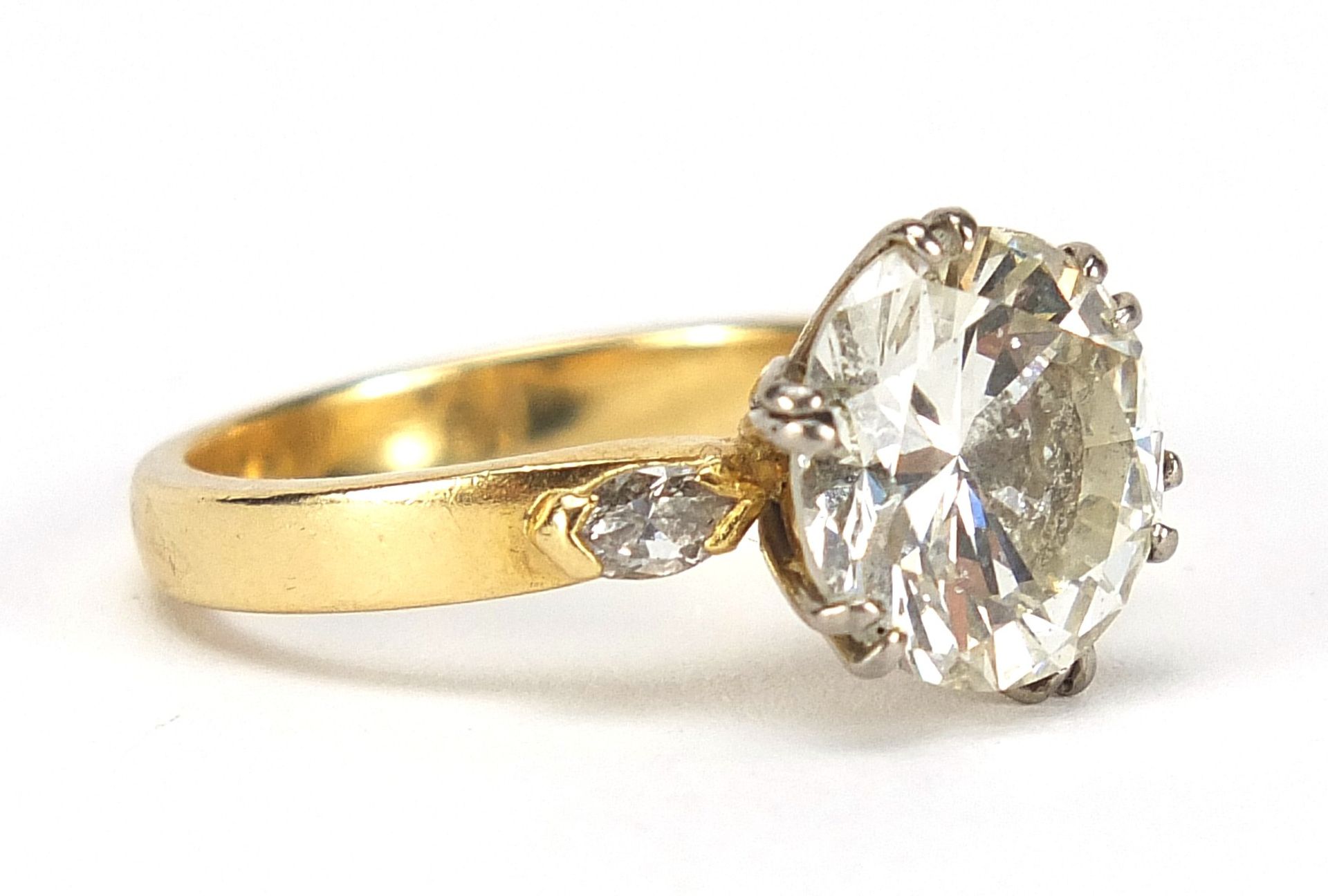 18ct gold diamond solitaire ring, round brilliant cut, approximately 3.65 carats, size N, 5.2g : For - Image 2 of 8