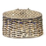 Elizabeth II silver basket weave design mustard with blue glass liner, AGH maker's mark, London