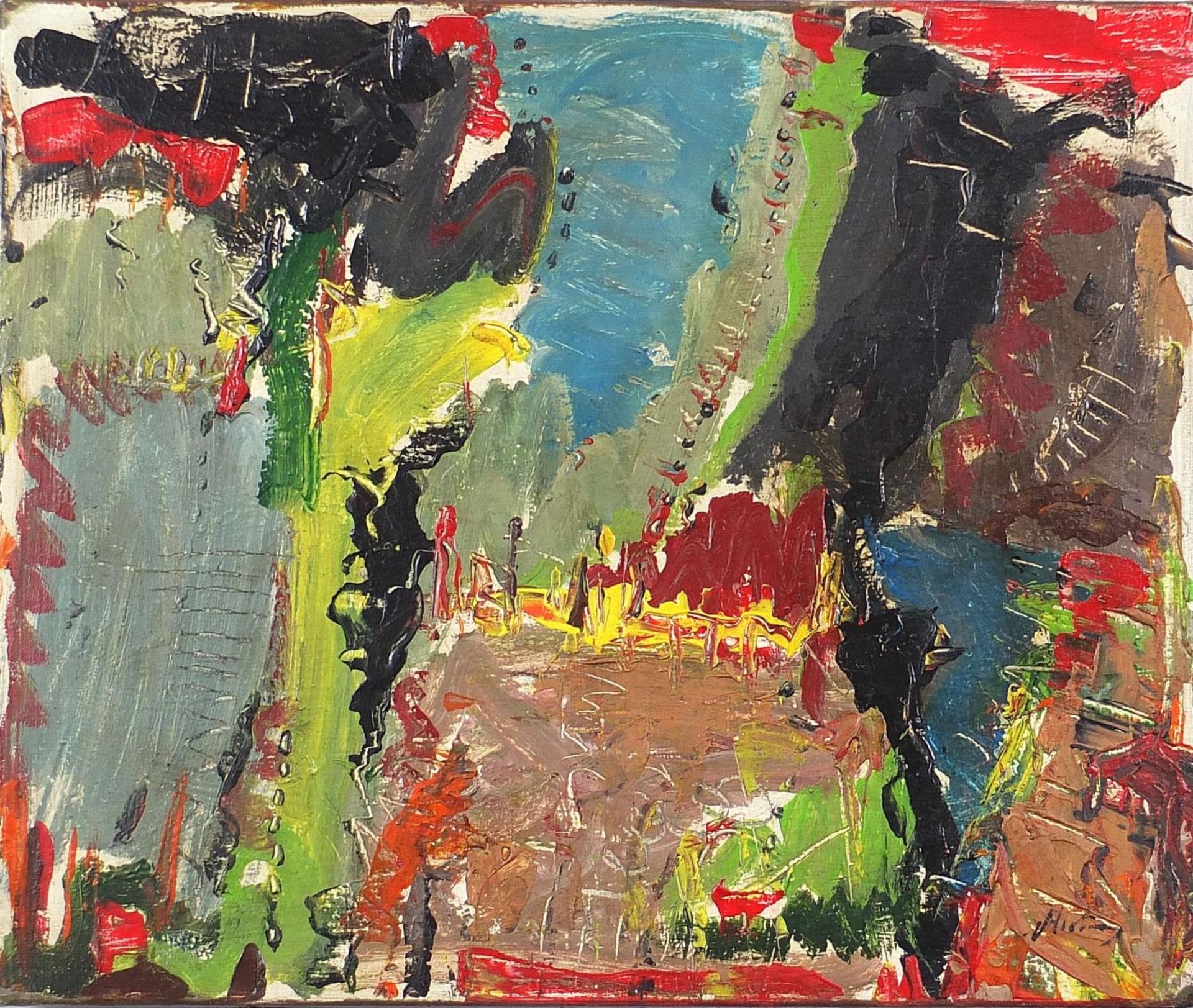 Abstract composition, oil on canvas, unframed, 60.5cm x 50.5cm : For Further Condition Reports