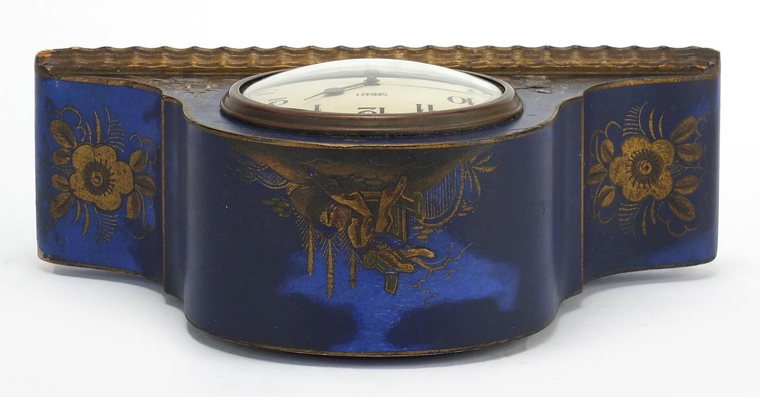 1920's Smiths electric chinoiserie lacquered mantle clock with Roman numerals, 23.5cm wide : For - Image 8 of 9