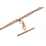9ct rose gold watch chain with T bar, 45cm in length, 36.0g : For Further Condition Reports Please