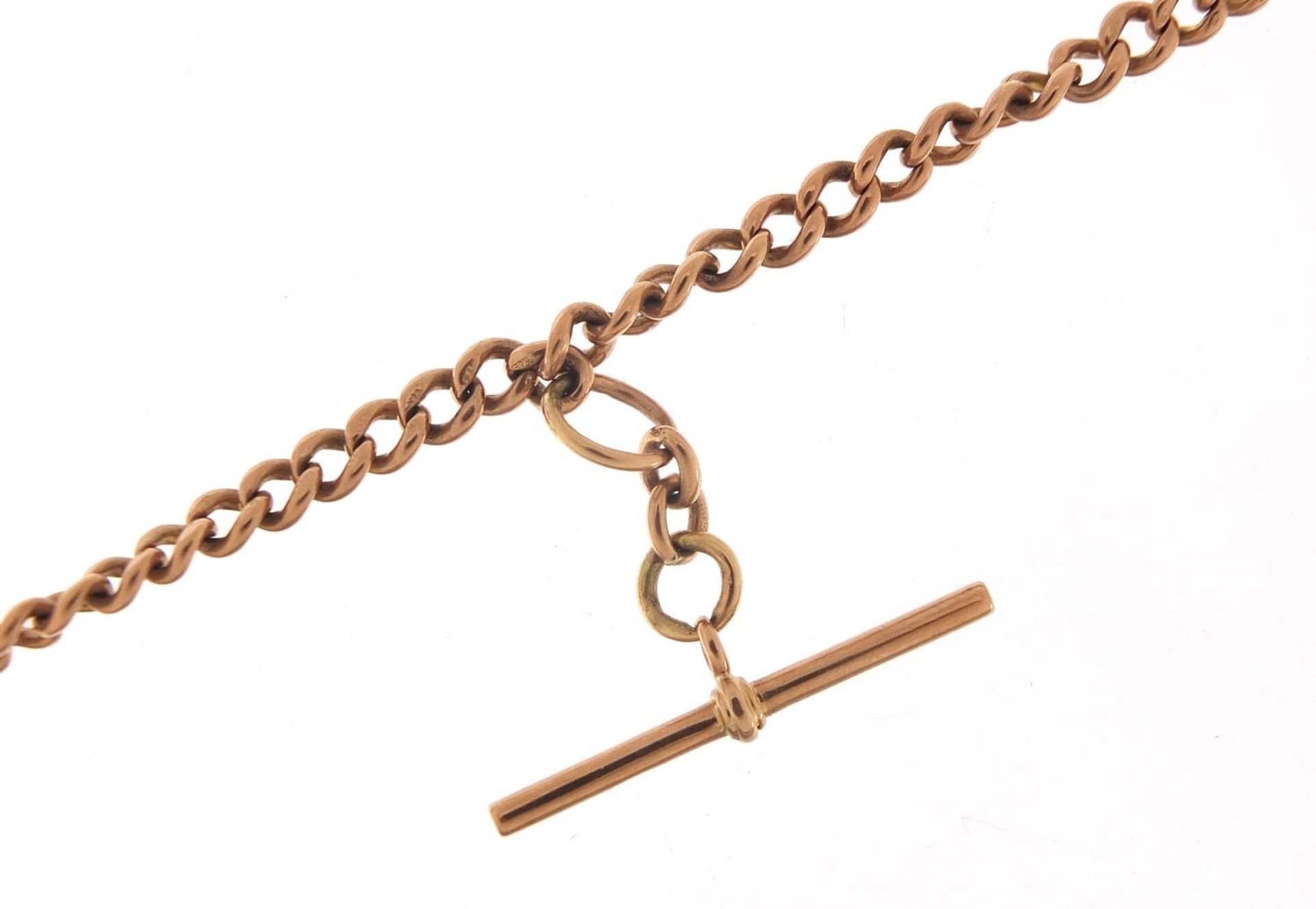 9ct rose gold watch chain with T bar, 45cm in length, 36.0g : For Further Condition Reports Please