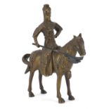 Chinese patinated bronze warrior on horseback, 24cm high : For Further Condition Reports Please