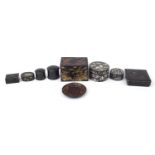 Chinese and Japanese lacquer and woodenware including two containers with mother of pearl inlay