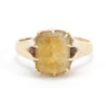 9ct gold citrine ring, size O, 4.1g : For Further Condition Reports Please Visit Our Website -