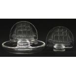 Lalique, French frosted and clear glass caravelle pin tray and a cachet, both etched Lalique France,