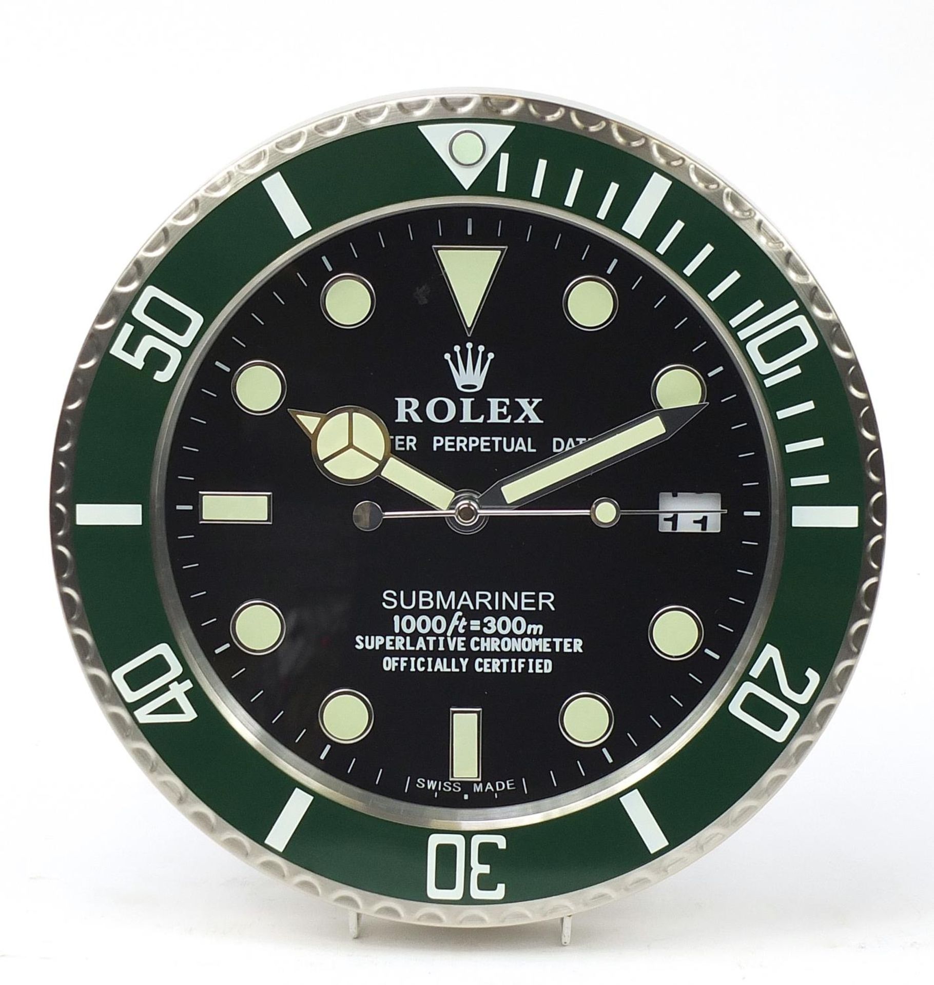 Rolex Submariner design dealers display wall clock, 34cm in diameter : For Further Condition Reports