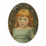 Head and shoulders portrait of a young girl, Victorian oval watercolour, monogrammed RMW 1878,