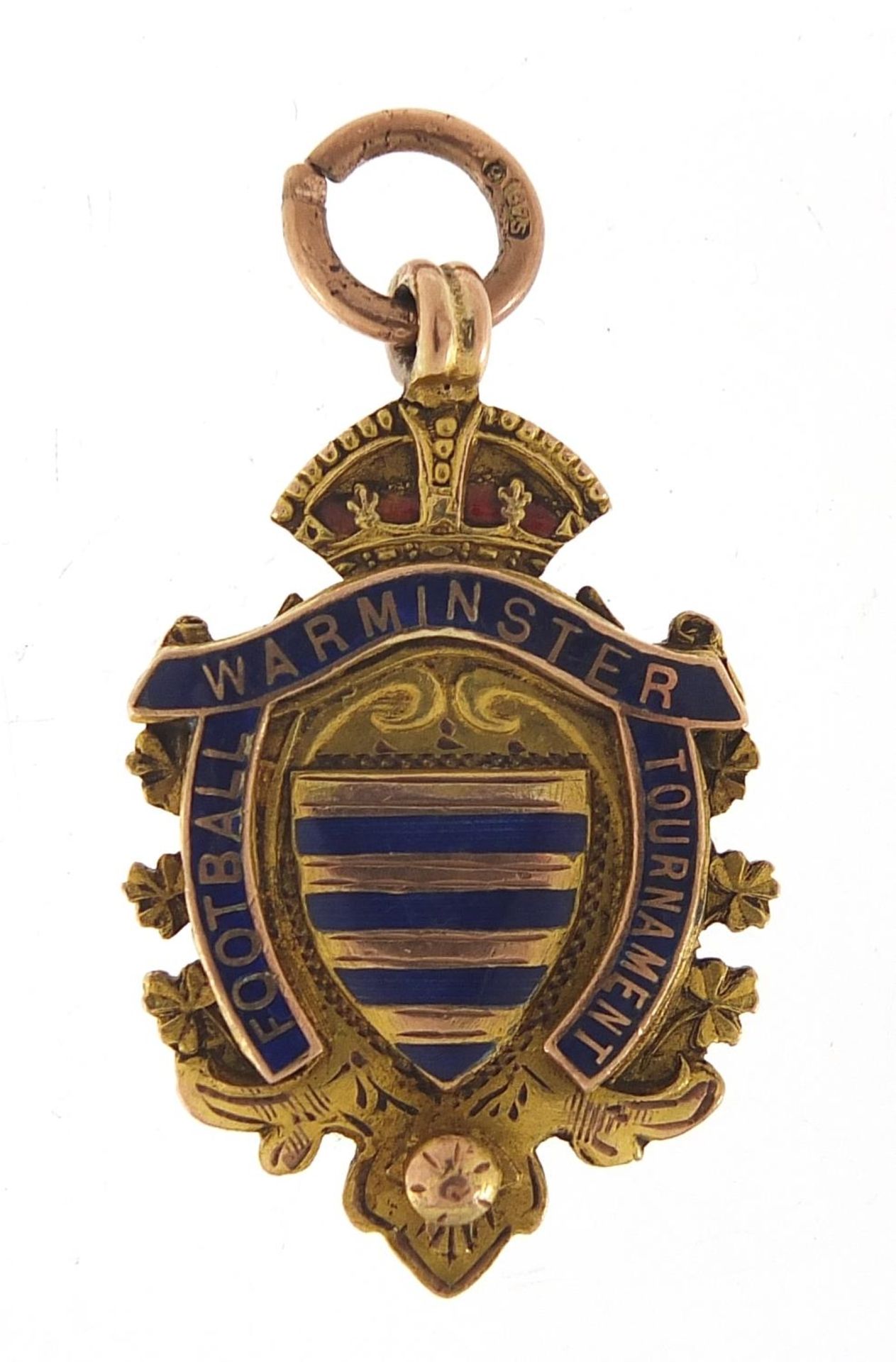 9ct gold and enamel Warminster Football Tournament jewel, 3.2cm high, 7.0g : For Further Condition