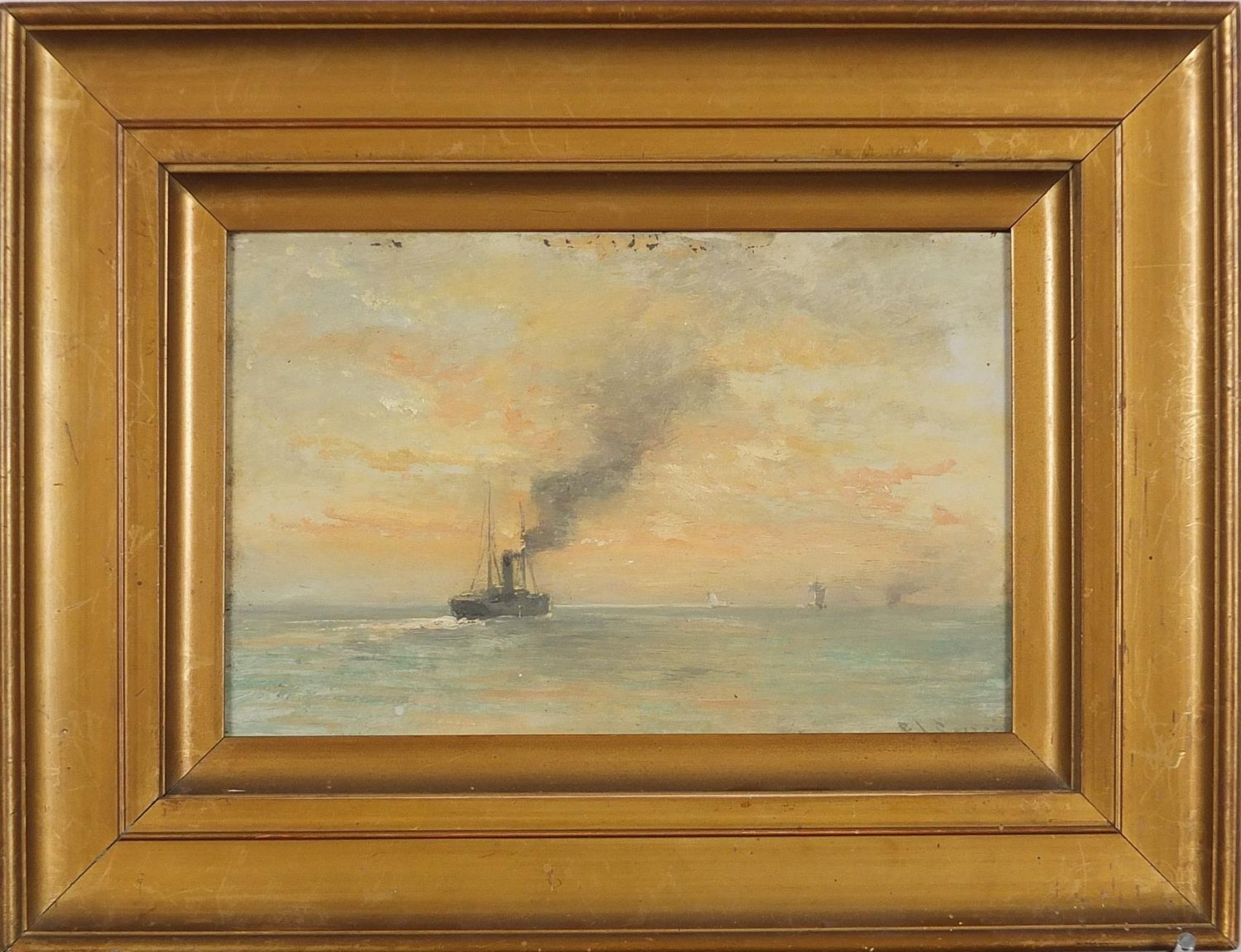 Boats on water and beach scene, pair of maritime oil on boards, each bearing an indistinct - Image 3 of 9