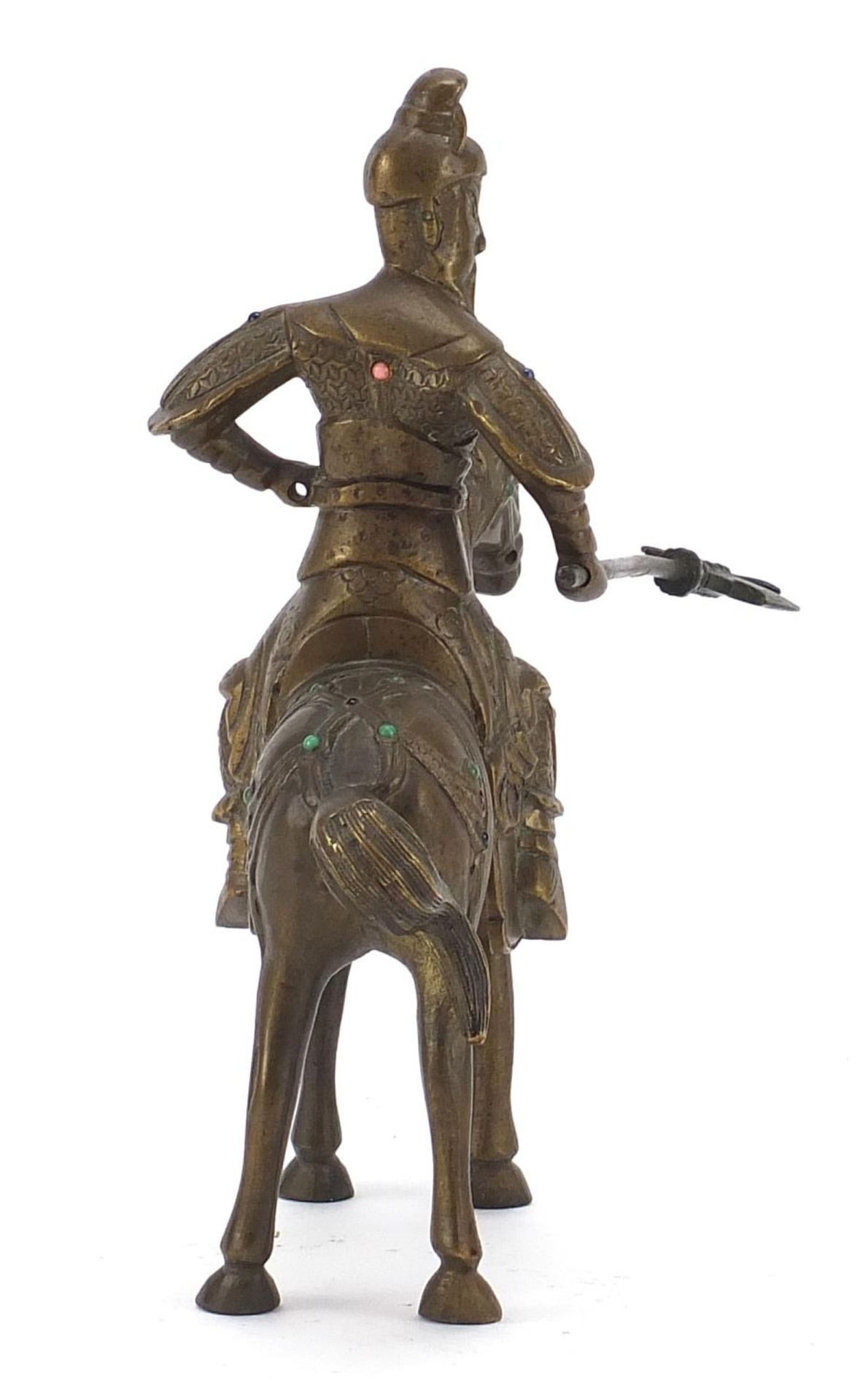 Chinese patinated bronze warrior on horseback, 24cm high : For Further Condition Reports Please - Bild 5 aus 7