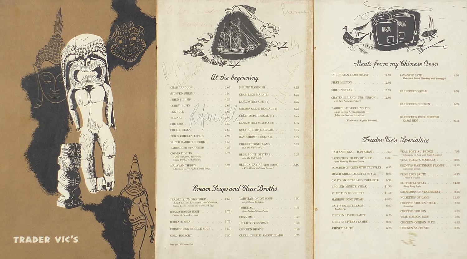 Six vintage menus including Quo Vadis Restaurant, some with signatures, the largest overall 81cm x - Image 5 of 18