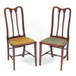 Pair of inlaid mahogany occasional chairs with needlepoint seats, 92cm high : For Further