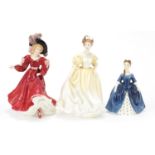 Three Royal Doulton figurines including Figure of the Year Patricia HN3365, the largest 21cm