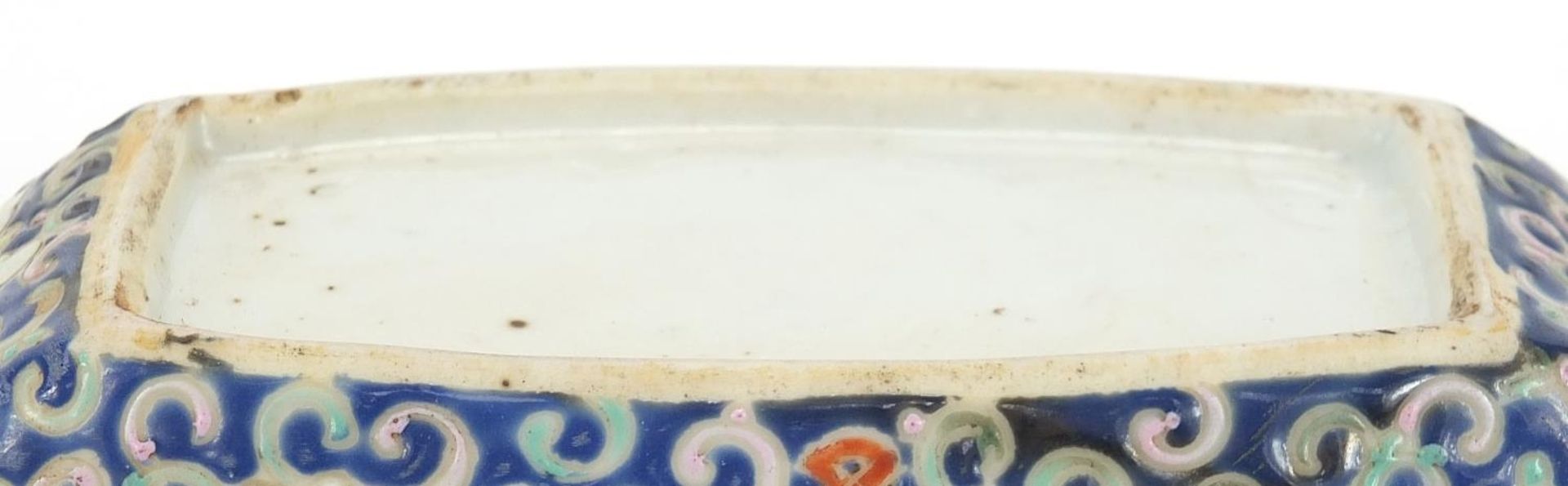 Chinese porcelain blue ground saucer hand painted with flowers, 15.5cm in length : For Further - Image 8 of 8