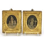 Faith and Charity, pair of antique black and white prints housed in gilt frames, overall each 9.