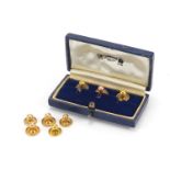 Eight gold gentlemen's dress studs including a set of three housed in a Gieves velvet and silk lined
