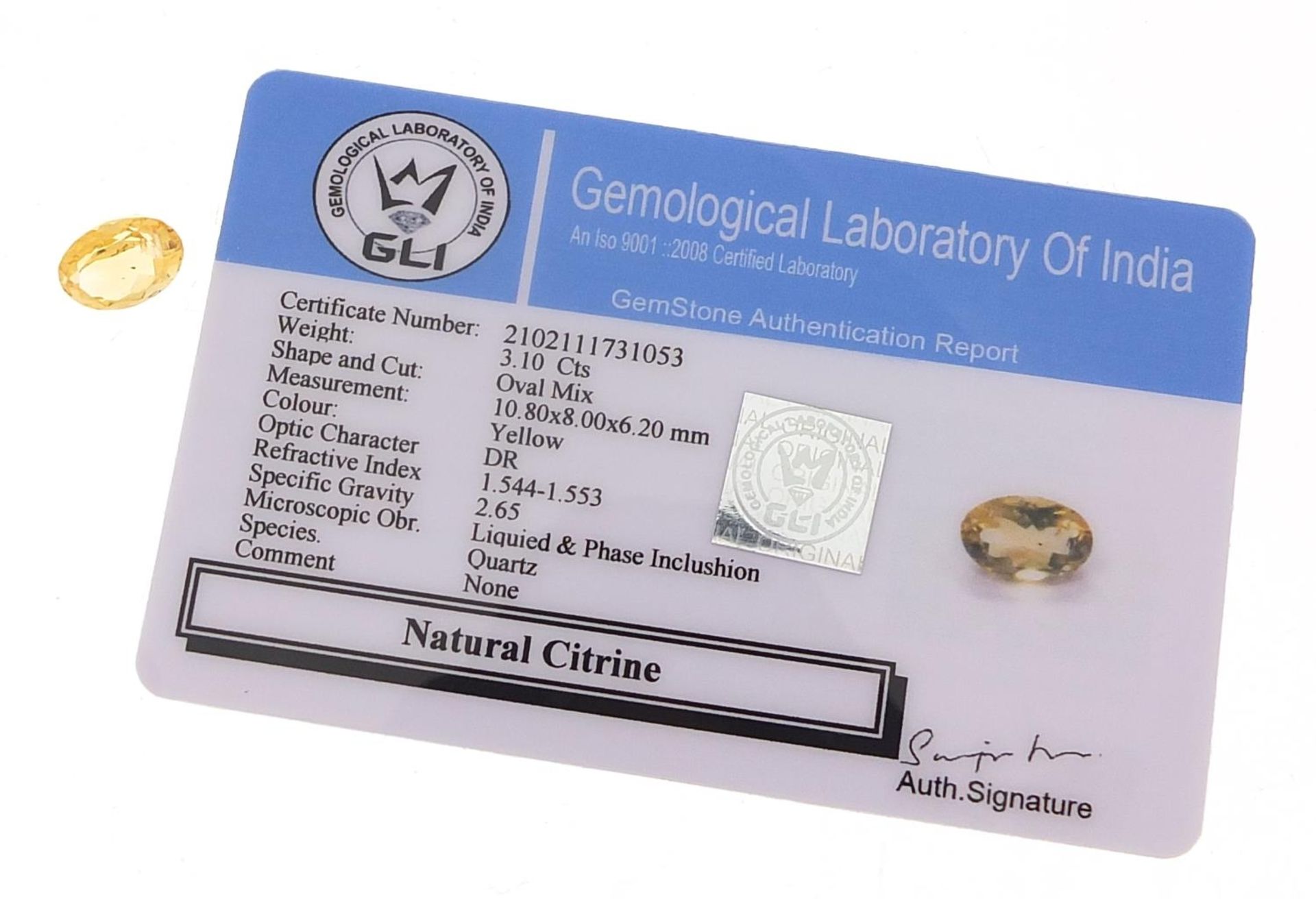 Oval citrine gemstone with certificate, 3.10 carat : For Further Condition Reports Please Visit - Image 3 of 4