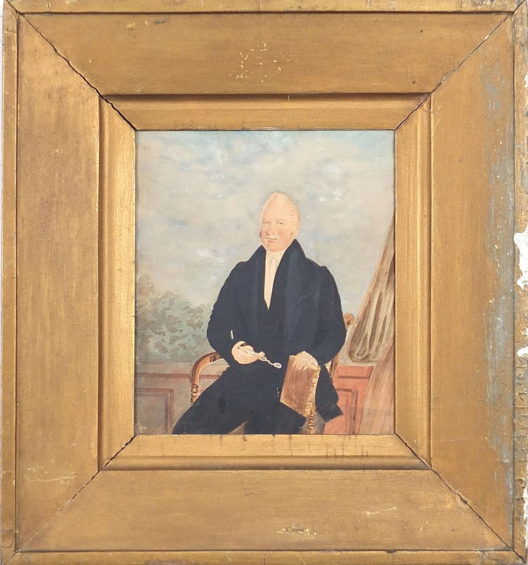 Three quarter length portrait of a seated gentleman holding spectacles, early 19th century - Image 2 of 4