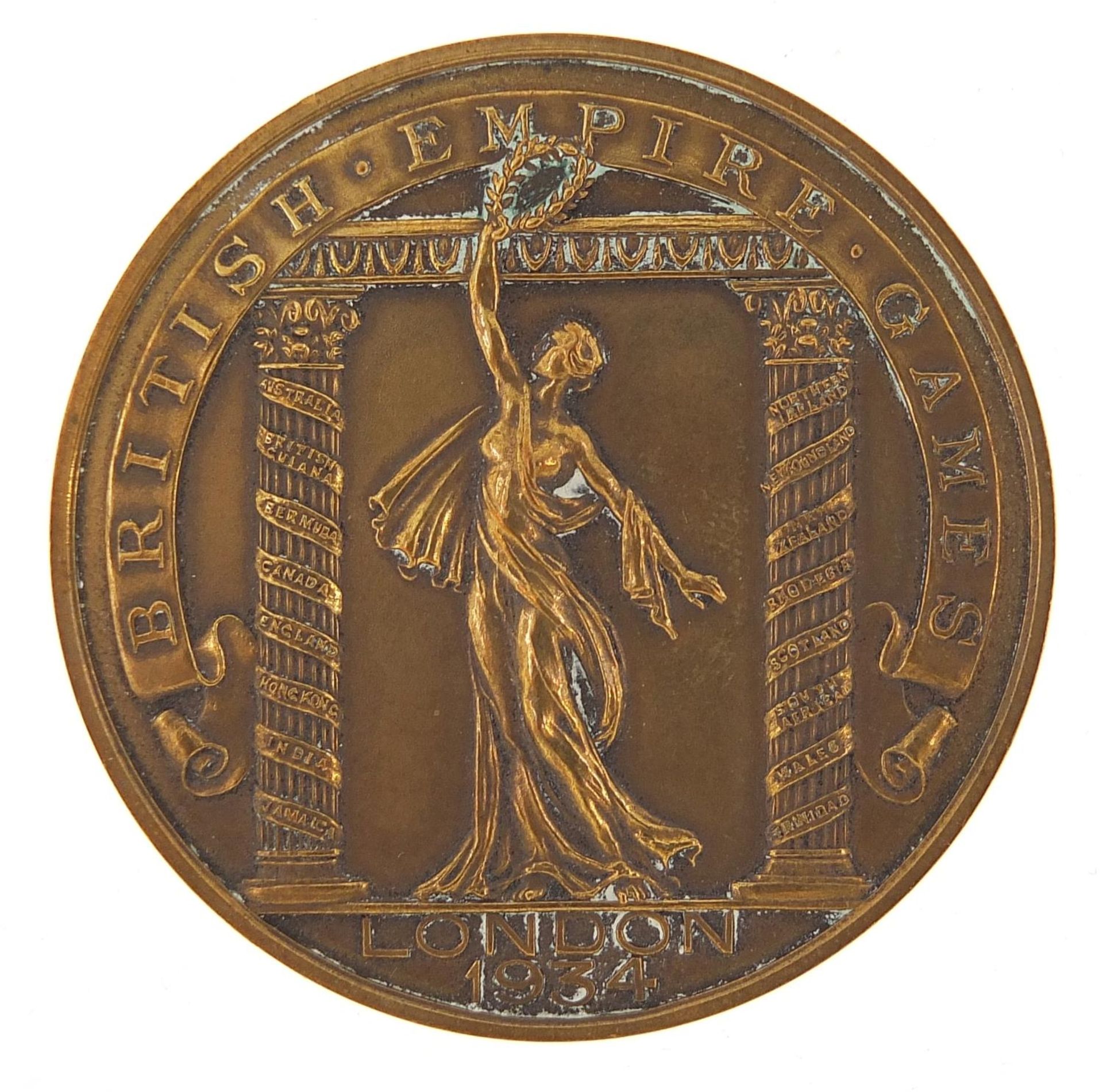 London 1934 British Empire Games bronze participant's medallion, previously owned by George Nicol,