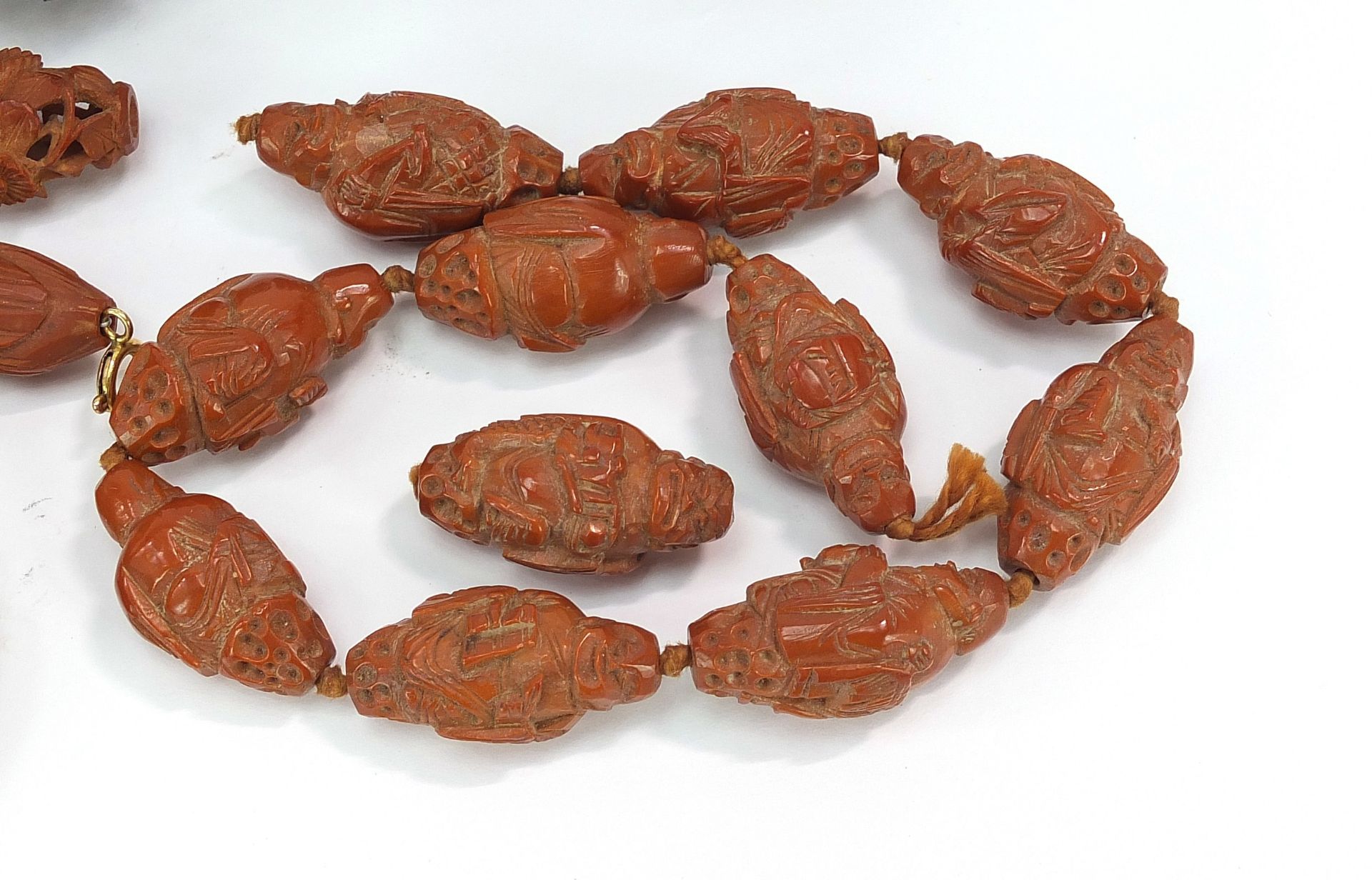 Chinese carved coquilla nuts and a walnut basket including a scent bottle with stopper, bead - Image 5 of 9