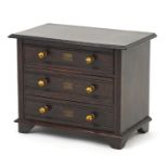 Oak three drawer apprentice chest with brass handles, 28cm H x 38cm W x 20cm D : For Further