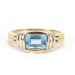 9ct gold blue stone ring, size L, 2.5g : For Further Condition Reports Please Visit Our Website -