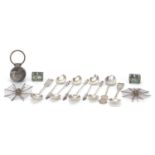 Chinese silver and white metal objects including set of six teaspoons with figural terminals,