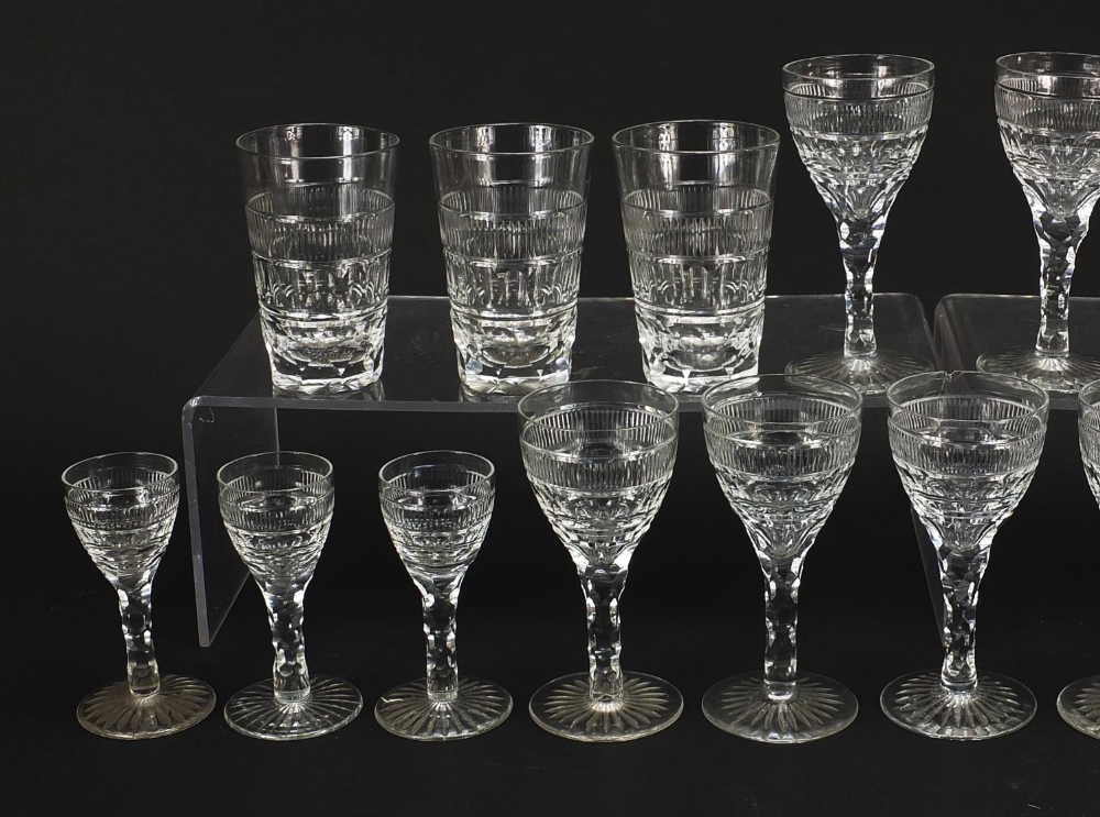 Edwardian cut glasses including two sets of six and a set of seven, the largest each 12.5cm high : - Image 2 of 3