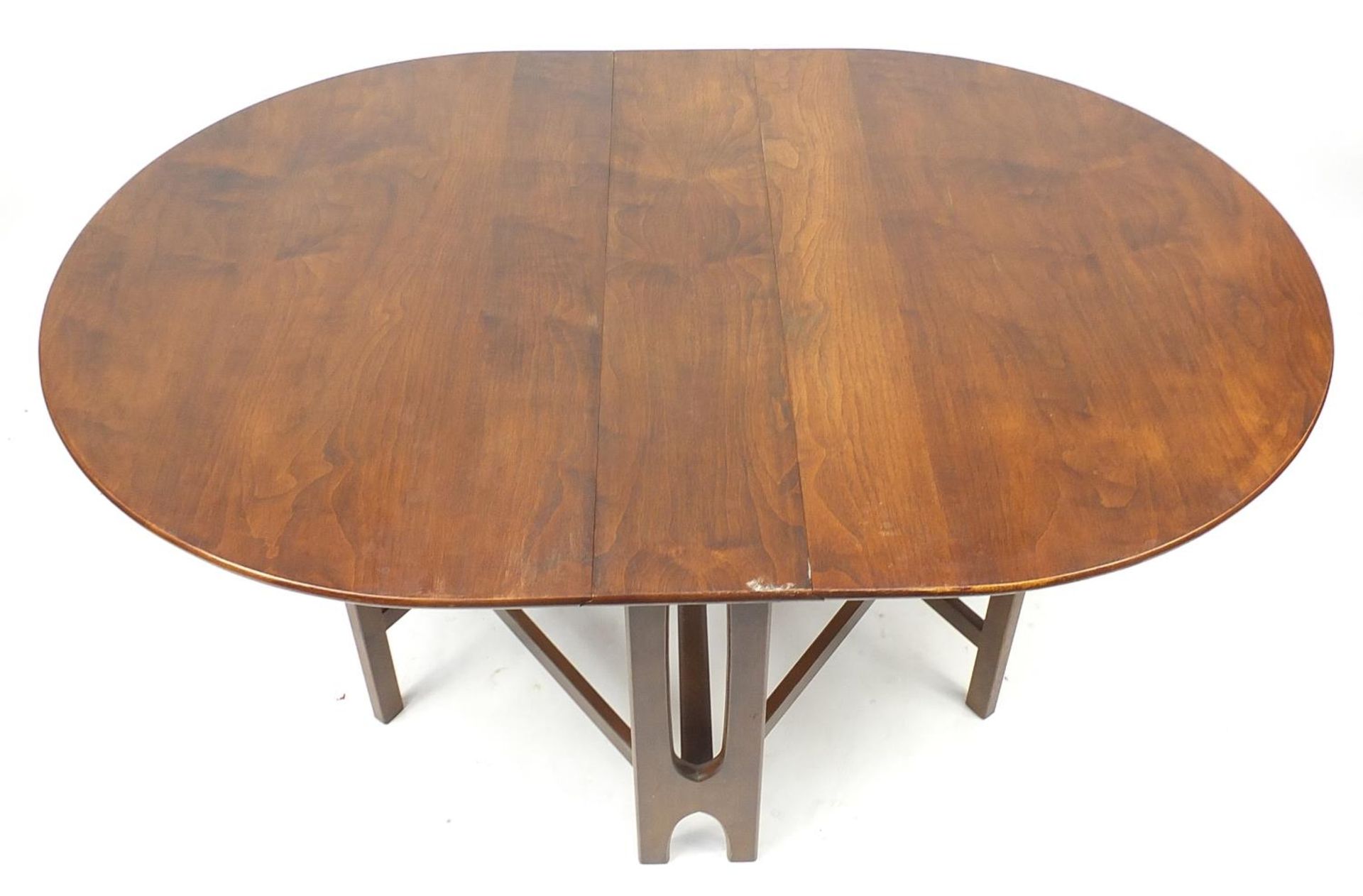 Elm drop leaf dining table, 74cm H x 154cm W extended x 108cm D : For Further Condition Reports - Image 4 of 5
