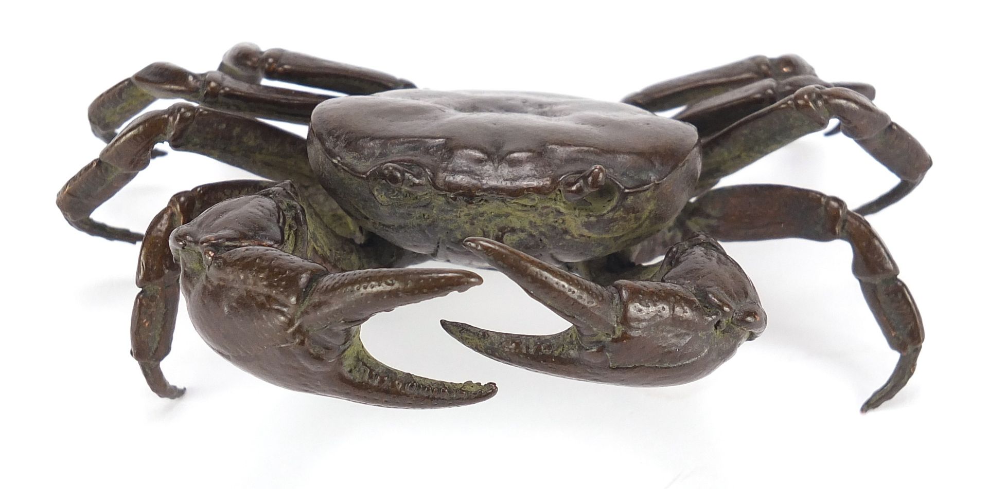 Large Japanese patinated bronze crab, impressed marks to the underside, 10cm wide : For Further - Bild 2 aus 8
