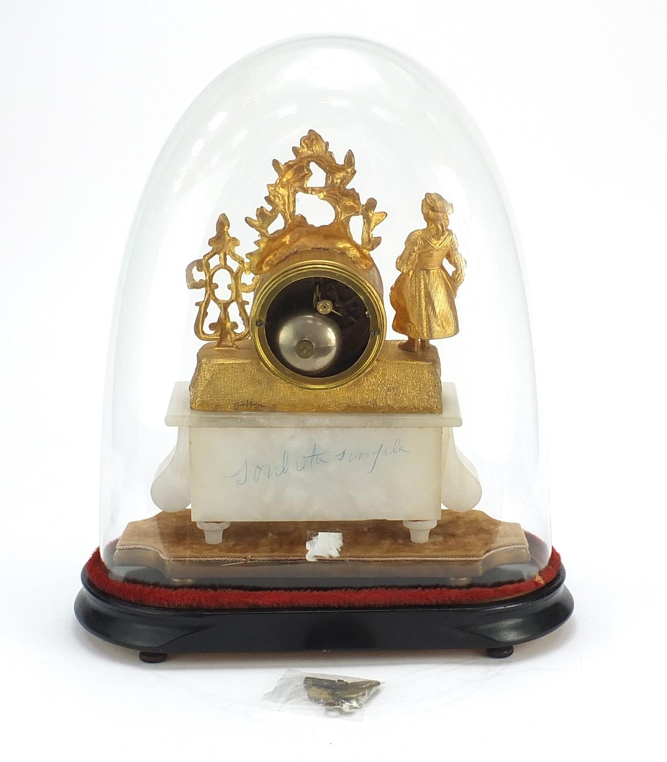 19th century French gilt metal and onyx figural mantle clock raised on a gilt plinth base, housed in - Image 4 of 6