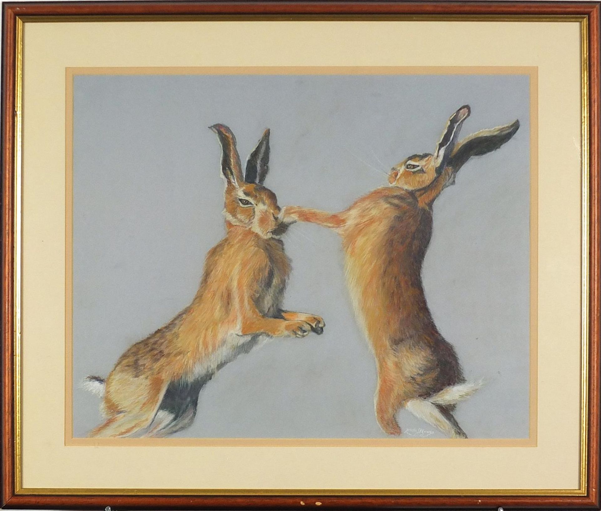 Linda S Brown - Spring Fisticuffs, pastel, mounted, framed and glazed, 46cm x 36.5cm excluding the - Image 2 of 5