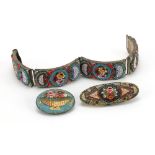 Vintage micro mosaic jewellery comprising two brooches and a bracelet, the largest 19.5cm in length,