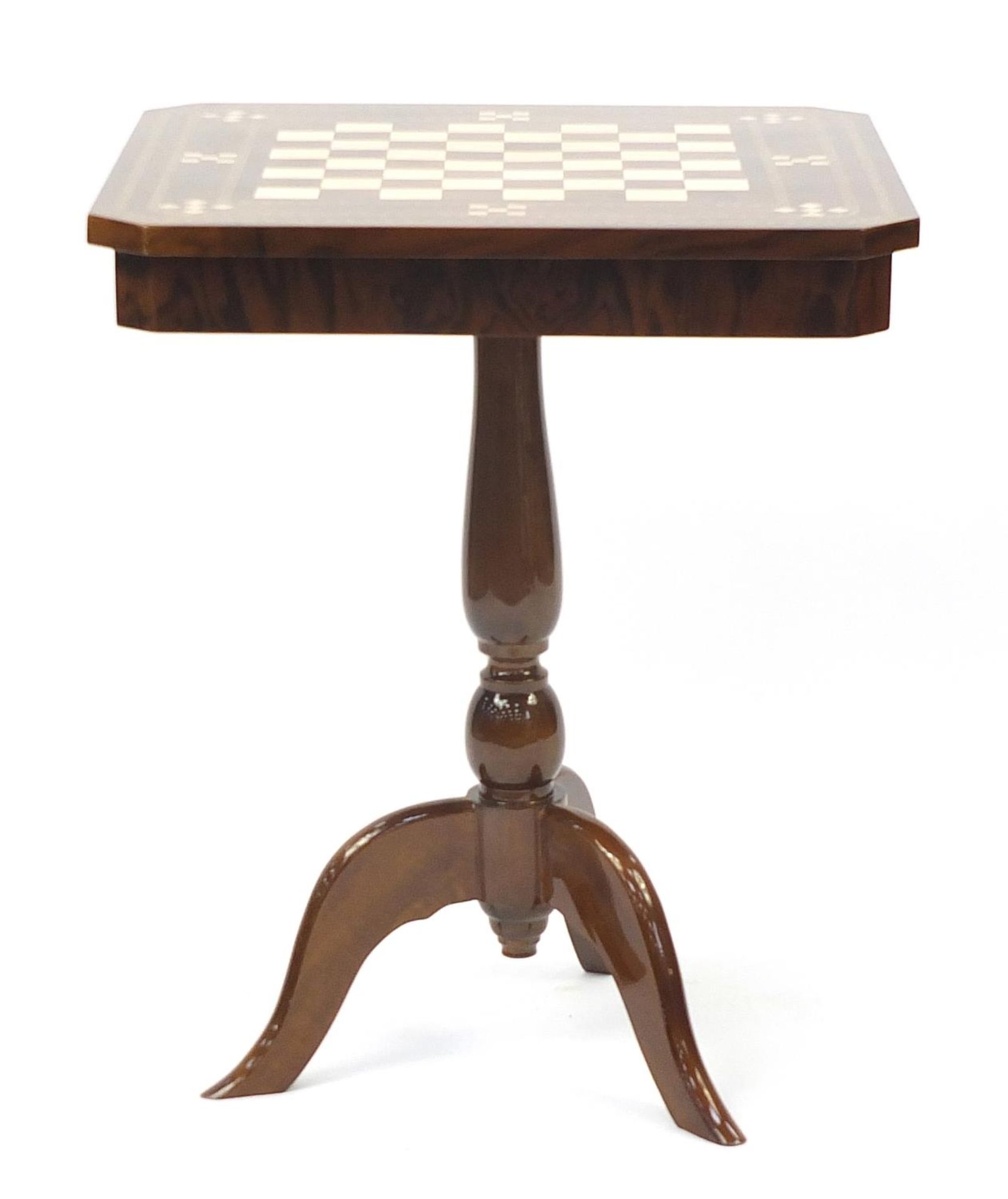 Square mahogany games table with tripod base, 74.5cm H x 60cm W x 60cm D : For Further Condition - Image 3 of 3