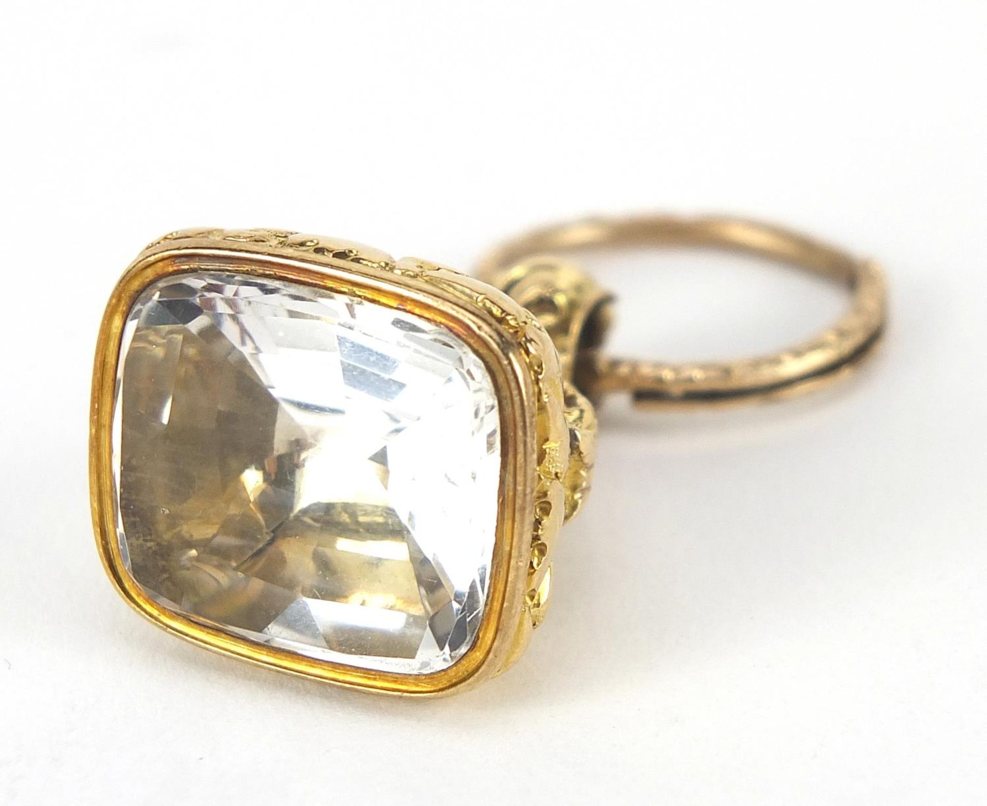 Georgian unmarked gold quartz fob with split ring, the fob 3cm high, total 18.2g : For Further - Image 3 of 4