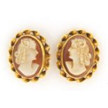 Pair of 9ct gold cameo maiden head cameo stud earrings, 1.5cm high, 3.4g : For Further Condition