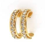 Pair of gold coloured metal clear paste half hoop earrings, 2cm high, 3.0g : For Further Condition
