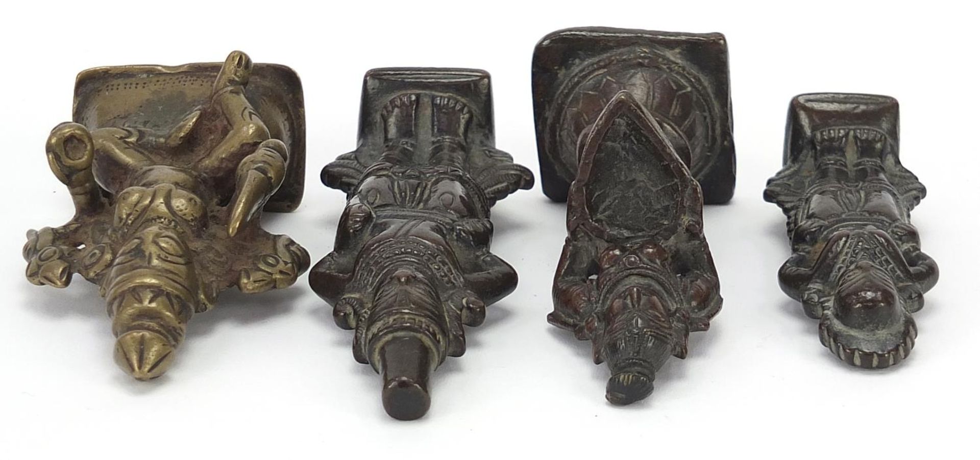 Four Indian patinated bronze votive figures, the largest 10cm high : For Further Condition Reports - Image 7 of 8