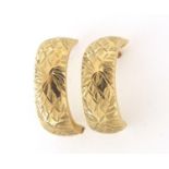 Pair of 9ct gold half hoop earrings with engraved decoration, 1.4cm high, 0.6g : For Further